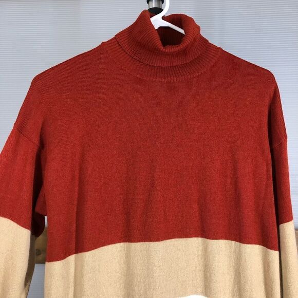 Bartolini merino wool blend colorblock turtleneck burnt red tan white sz M - Picture 3 of 7
